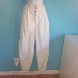 Vintage 80s Marithe Girbaud Francois Women Sz 12 Off White Pleated Cotton Pants 